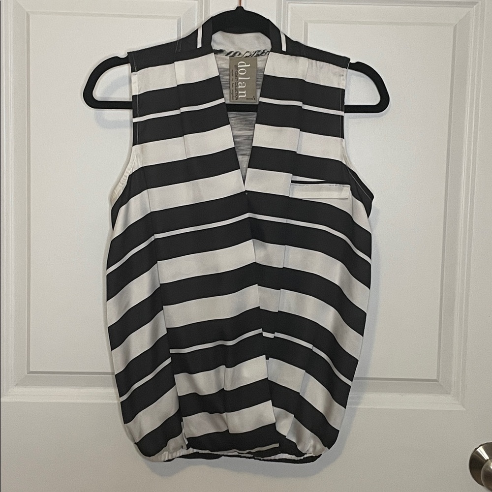 Anthro Dolan Left Coast Striped Sleeveless Blouse Black White SP